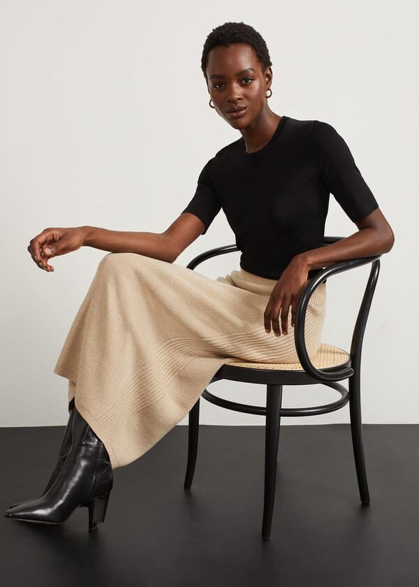 Hobbs Lovell Co-Ord Wool Cotton Skirt Oatmeal Marl