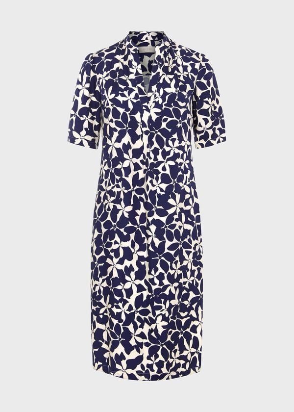 Hobbs Lucille Tunic Dress Navy Cream