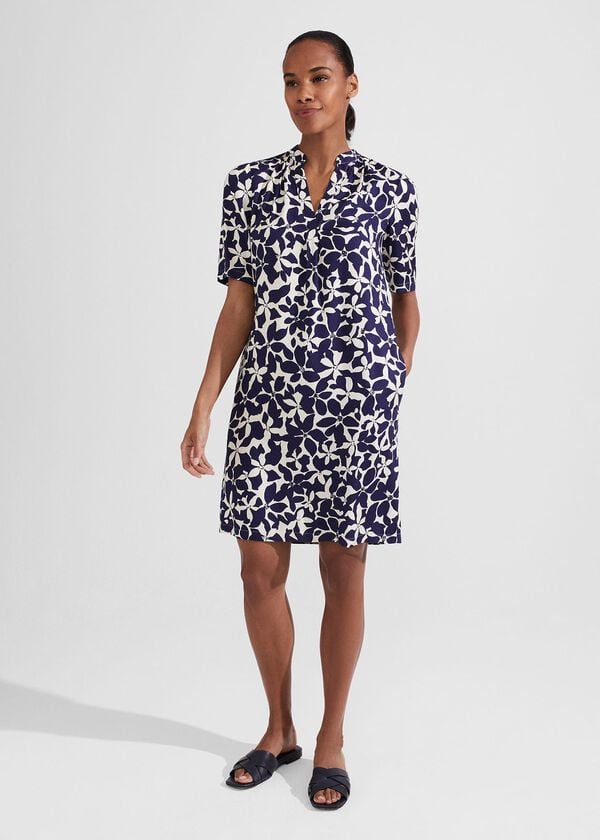 Hobbs Lucille Tunic Dress Navy Cream