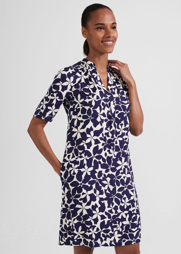 hobbs Lucille Tunic Dress Navy Cream