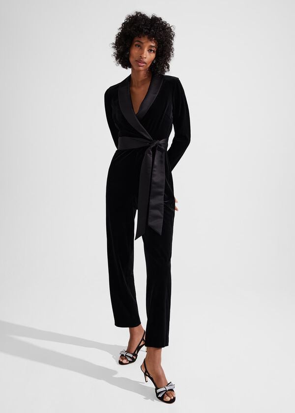 hobbs Luisa Velvet Jumpsuit Black