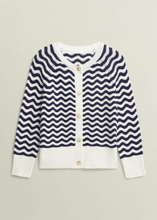 Hobbs Lulu Cotton Cardigan Navy Warm Ivory