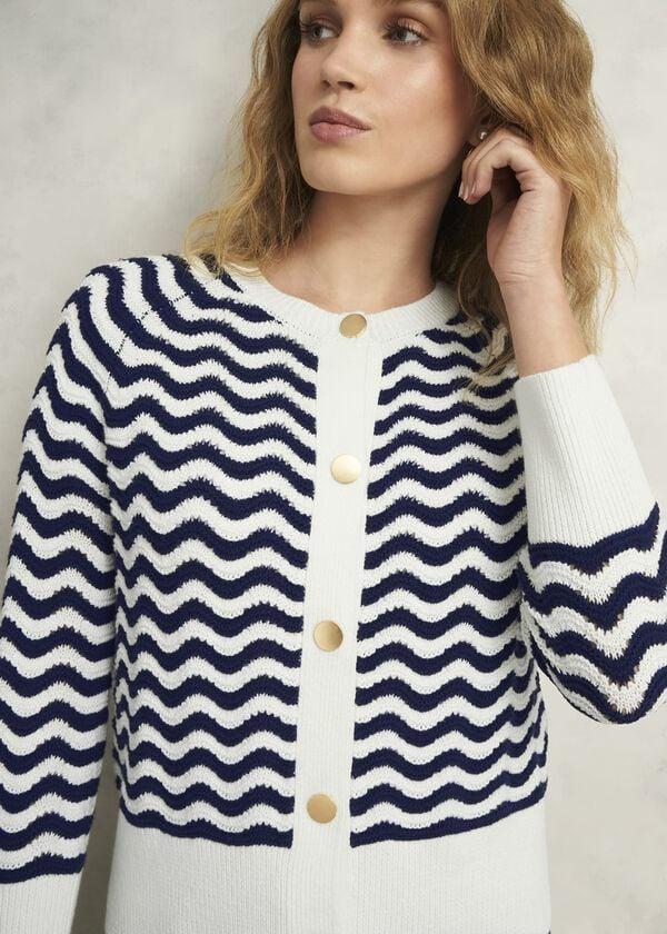 Hobbs Lulu Cotton Cardigan Navy Warm Ivory
