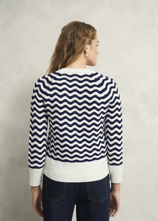 Hobbs Lulu Cotton Cardigan Navy Warm Ivory