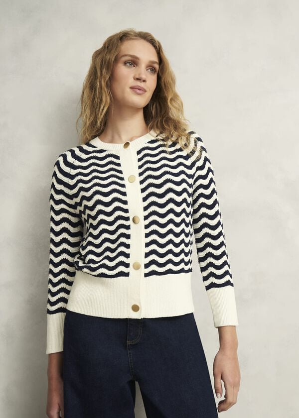 hobbs Lulu Cotton Cardigan Navy Warm Ivory