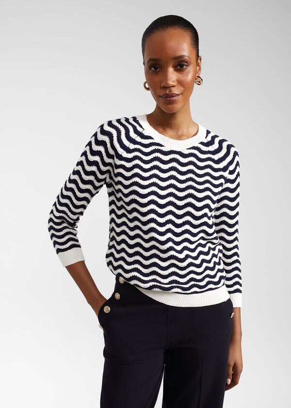 hobbs Lulu Cotton Jumper Navy Ivory