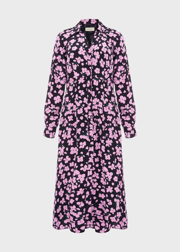 Hobbs Lulu Floral Midi Dress Navy Pink