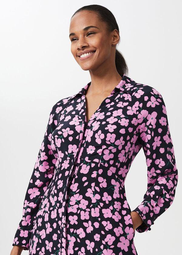 Hobbs Lulu Floral Midi Dress Navy Pink