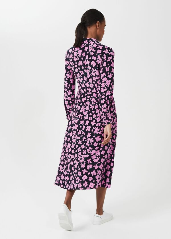 Hobbs Lulu Floral Midi Dress Navy Pink