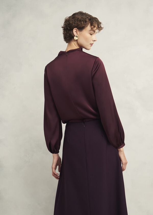 Hobbs Lulworth Satin Blouse Cocoa Brown