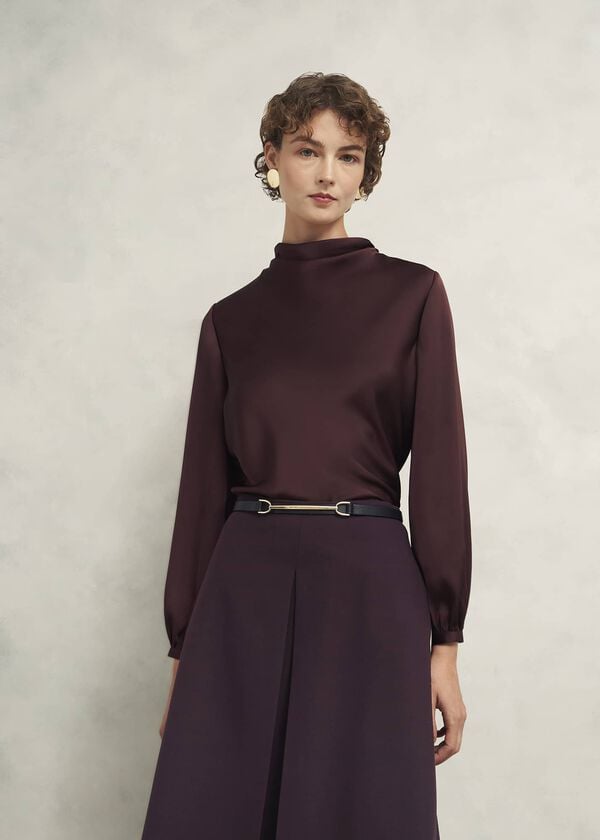 hobbs Lulworth Satin Blouse Cocoa Brown