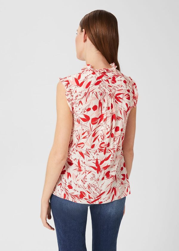 Hobbs Luma Printed Sleeveless Top Ivory Red