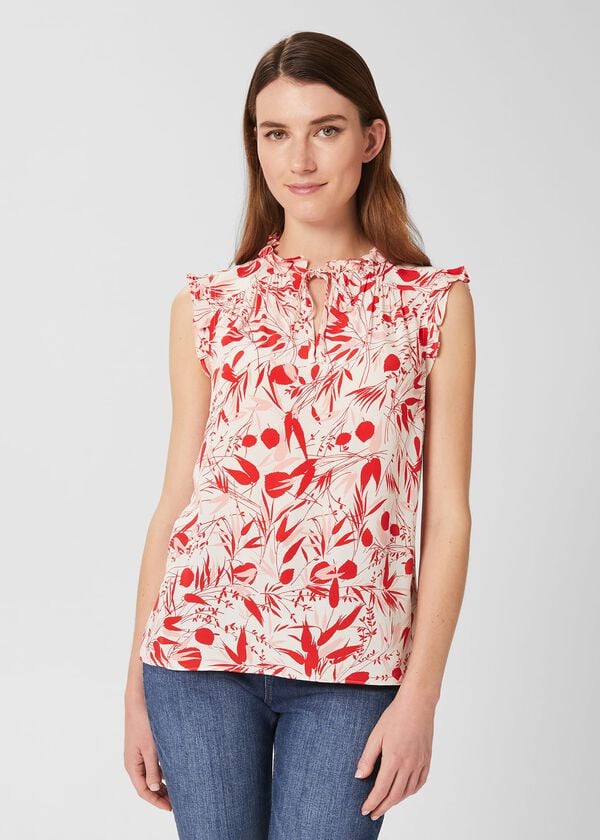 hobbs Luma Printed sleeveless Top Ivory Red