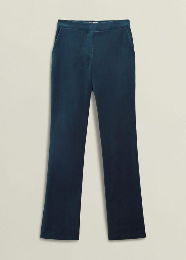 Hobbs Luna Velvet Straight Trousers Riverside Blue