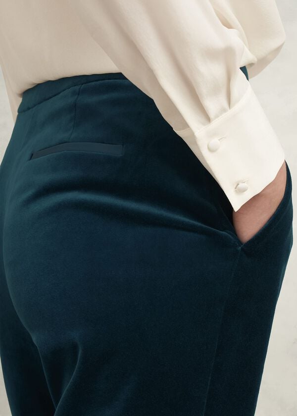 Hobbs Luna Velvet Straight Trousers Riverside Blue