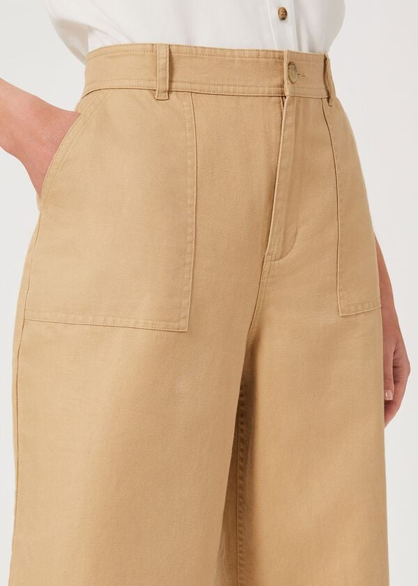 Hobbs Luzia Wide Leg Trousers With Linen Neutral