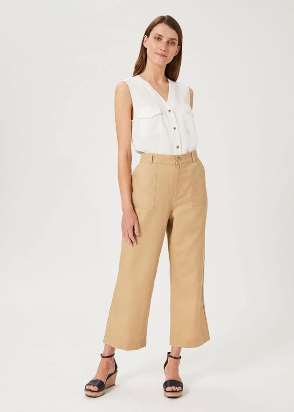 hobbs Luzia Wide Leg trousers With Linen Neutral