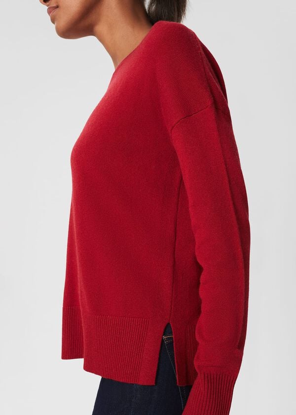 Hobbs Lydia Button Jumper With Cashmere Red