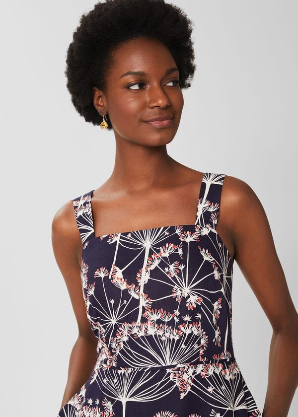 Hobbs Lynley Linen Dress Navy Multi