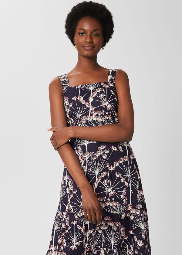 Hobbs Lynley Linen Dress Navy Multi