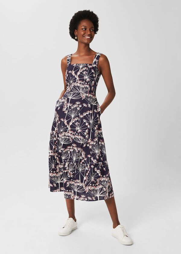 hobbs Lynley Linen Dress Navy Multi