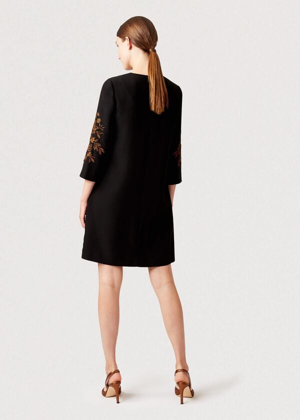 Hobbs Lynn Embroidered Floral Dress Black Orange