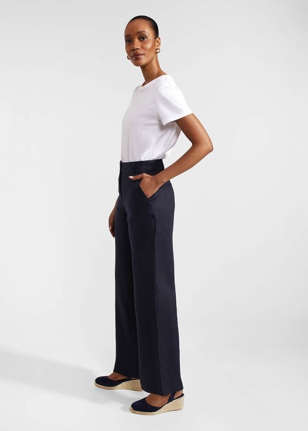 Hobbs Lynn Linen Trousers Navy