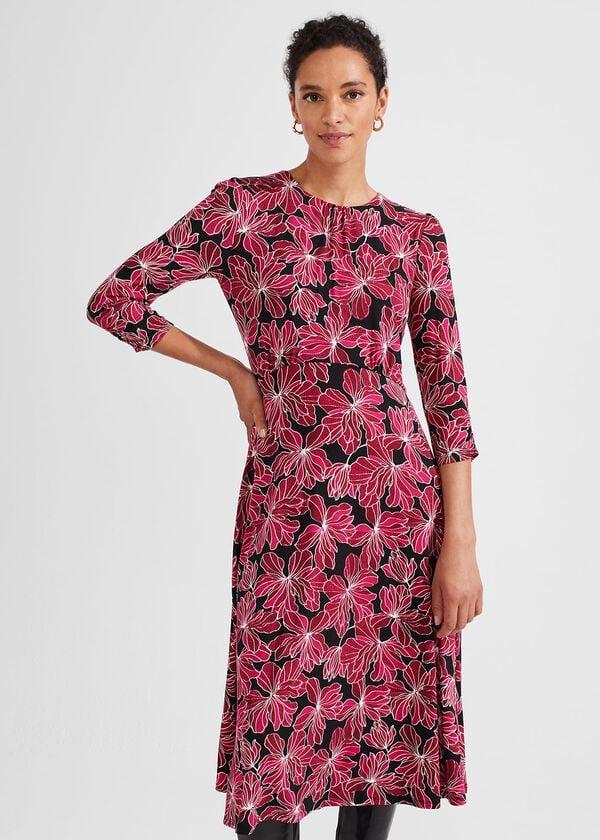 Hobbs Mabel Jersey Dress Black Pink