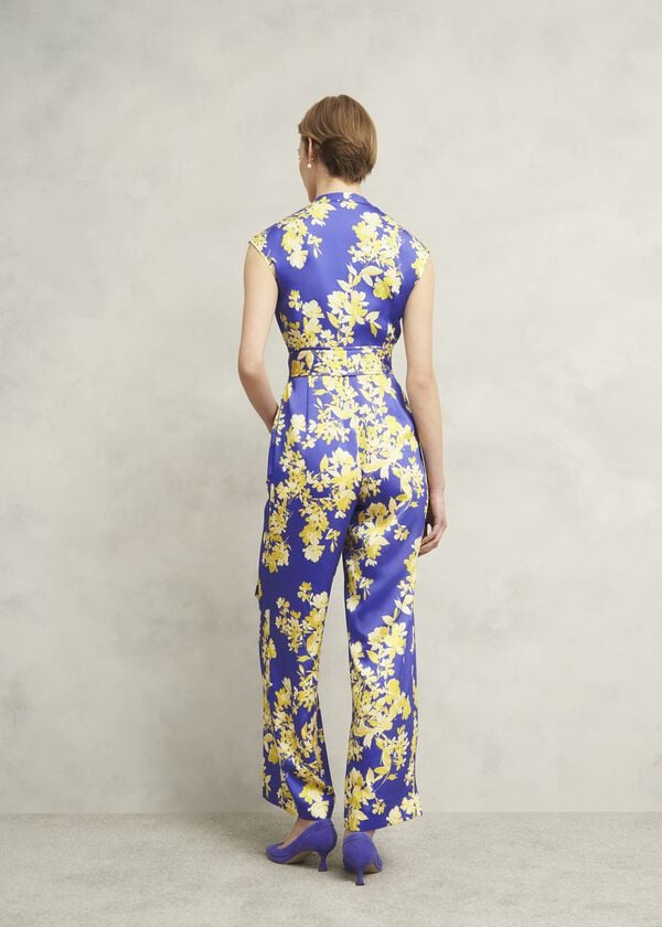 Hobbs Macey Floral V Neck Jumpsuit Blue Multi