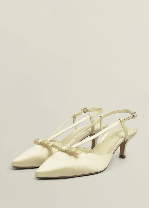 Hobbs Macie Bow Satin Slingbacks Pale Yellow