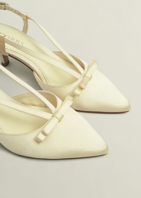 Hobbs Macie Bow Satin Slingbacks Pale Yellow