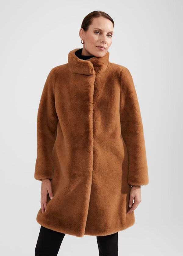 Hobbs Maddox Faux Fur Coat Camel