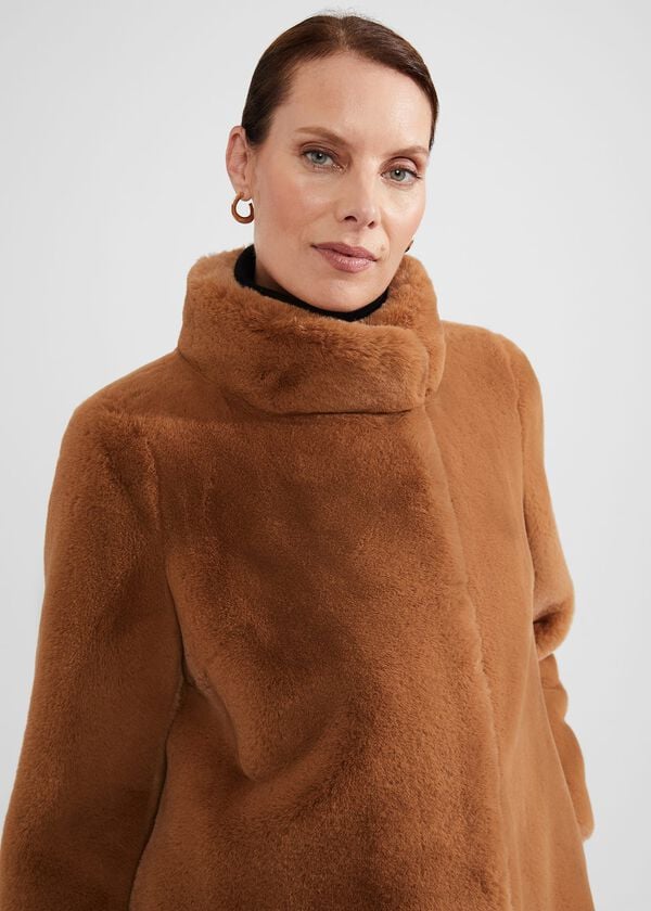 Hobbs Maddox Faux Fur Coat Camel