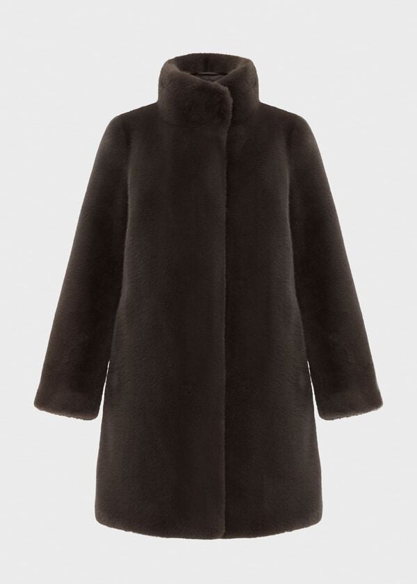 Hobbs Maddox Faux Fur Coat Charcoal Grey