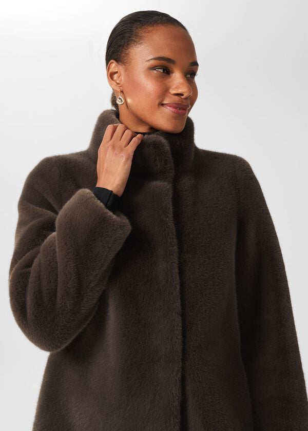 Hobbs Maddox Faux Fur Coat Charcoal Grey