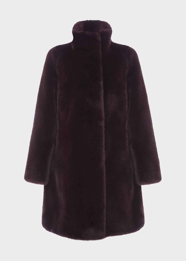 Hobbs Maddox Faux Fur Coat Dark Berry