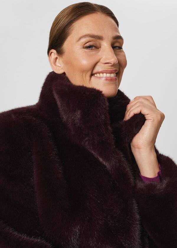 Hobbs Maddox Faux Fur Coat Dark Berry