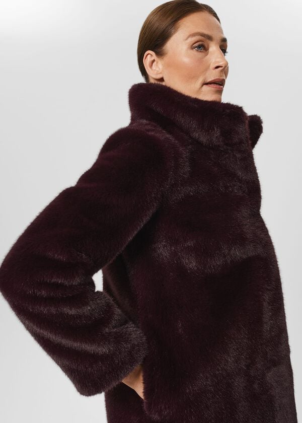 Hobbs Maddox Faux Fur Coat Dark Berry