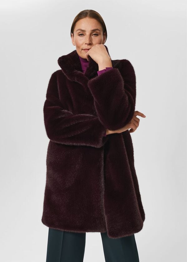 hobbs Maddox Faux Fur Coat Dark Berry