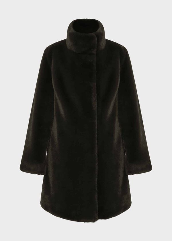 Hobbs Maddox Faux Fur Coat Olive Green
