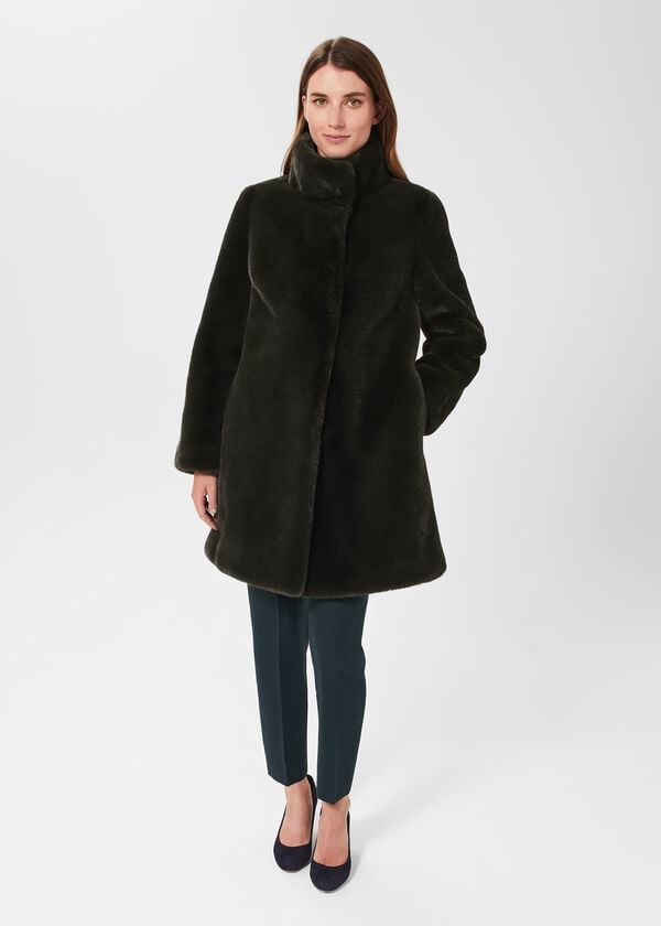 hobbs Maddox Faux Fur Coat Olive Green