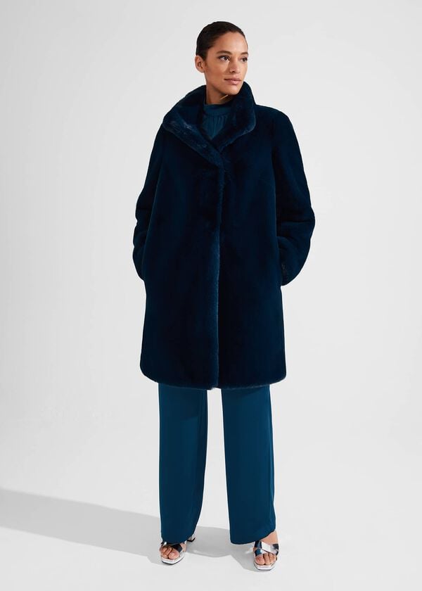hobbs Maddox Faux Fur Coat Steel Blue