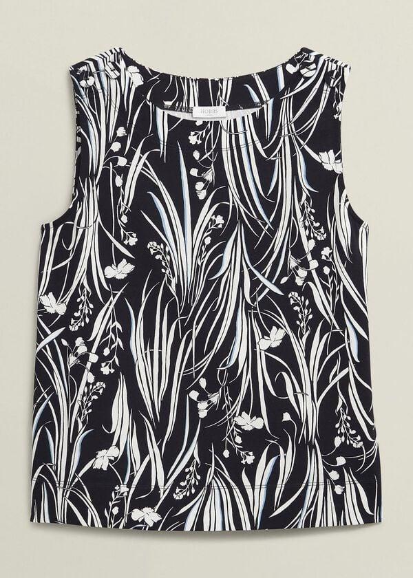 Hobbs Maddy Cotton Printed Top Navy Ivory