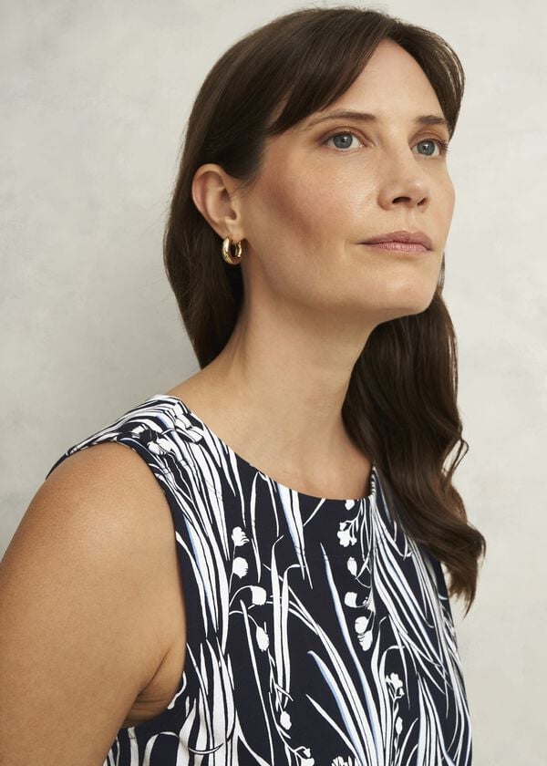 Hobbs Maddy Cotton Printed Top Navy Ivory