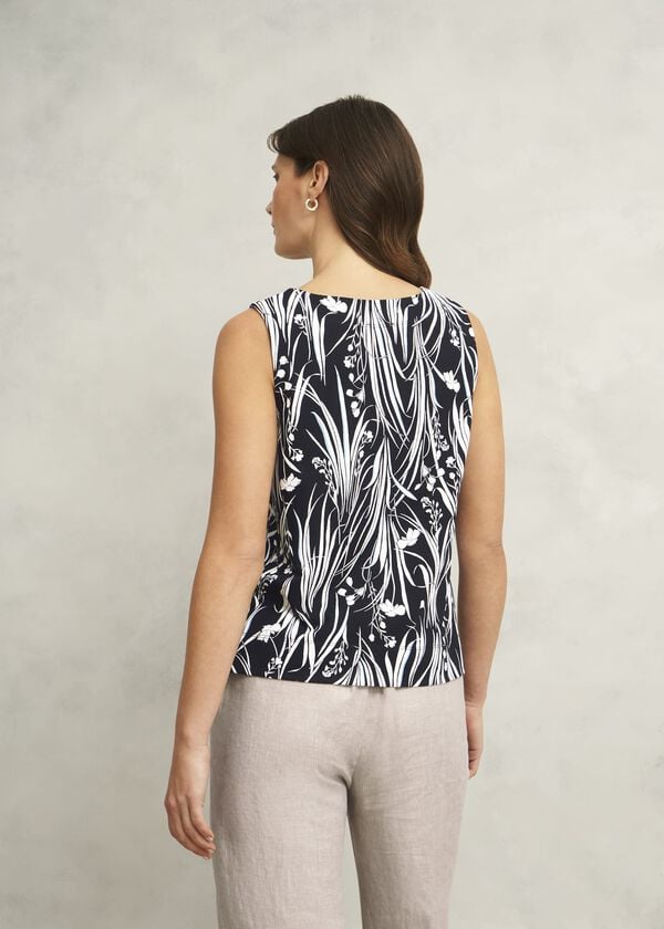 Hobbs Maddy Cotton Printed Top Navy Ivory