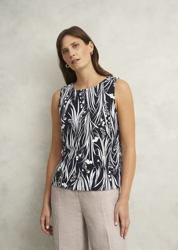 hobbs Maddy Cotton Printed Top Navy Ivory