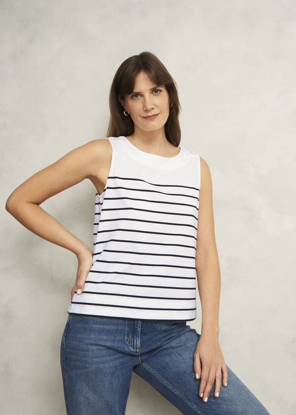 hobbs Maddy Cotton Striped Top White Navy