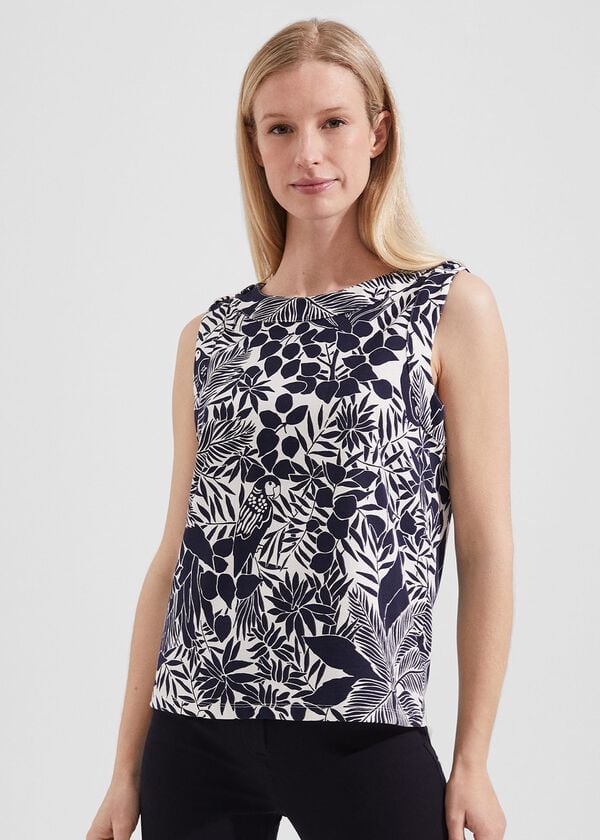hobbs Maddy Printed Top Ivory Navy