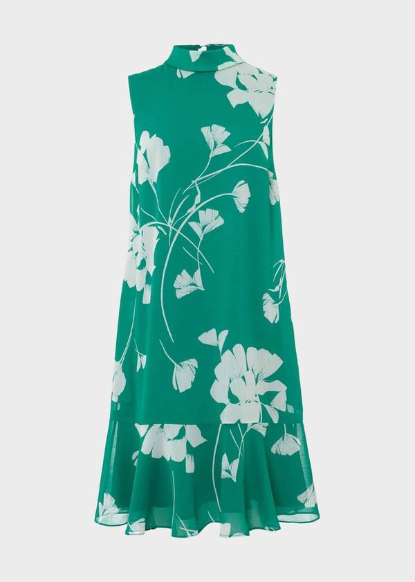Hobbs Madeline Floral A Line Dress Green Ivory