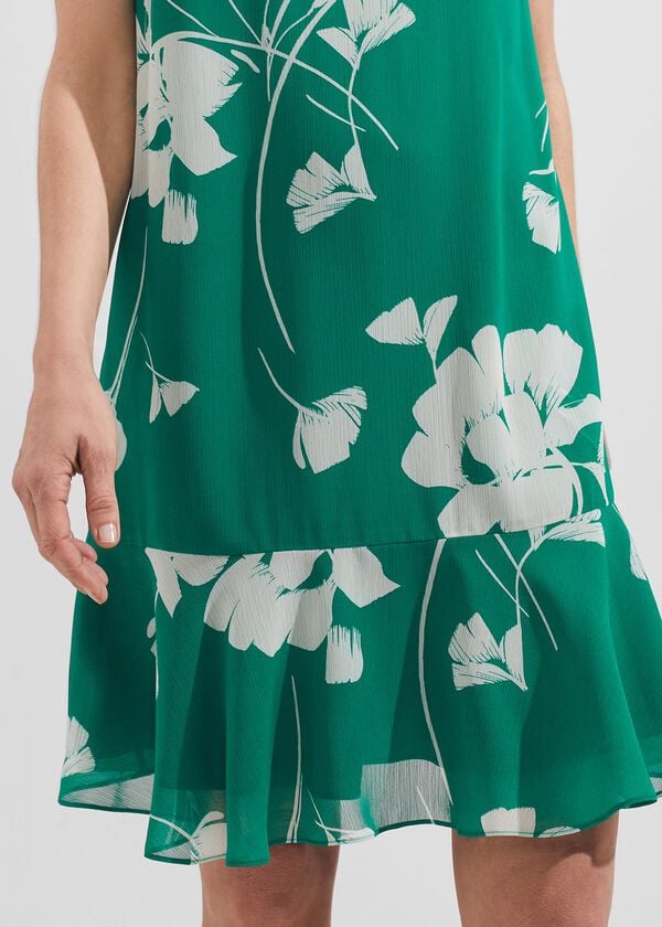 Hobbs Madeline Floral A Line Dress Green Ivory